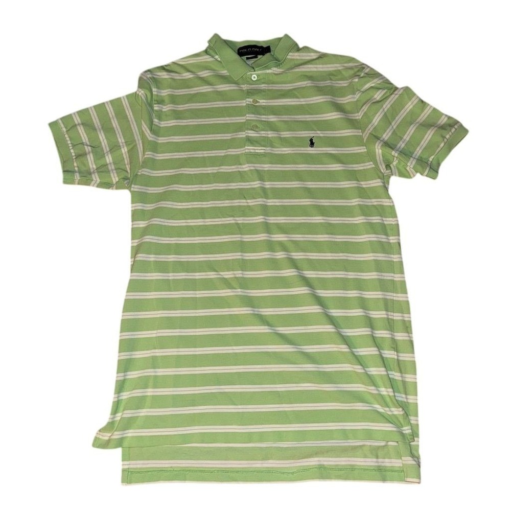 Golf Ralph Lauren Men's Green Polo Shirt L S/S‎ striped pique preppy chartreuse